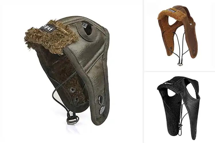 Detailed view of Best PU Leather Dog Aviator Hat: Warmth & Style for Your Pet